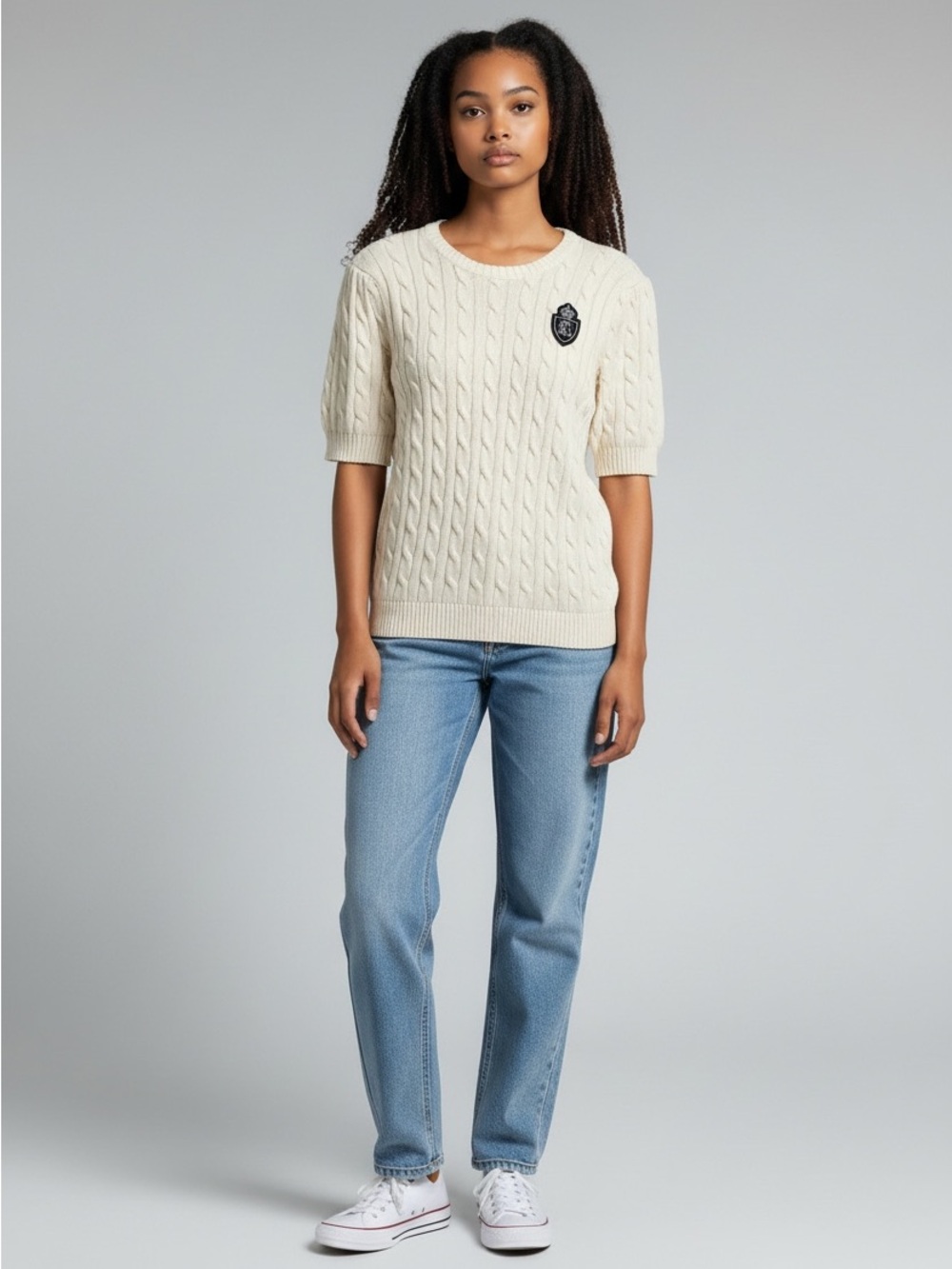 NWT Ralph Lauren Cream Cable-Knit Short Sleeve Sweater XL women old money U BIN